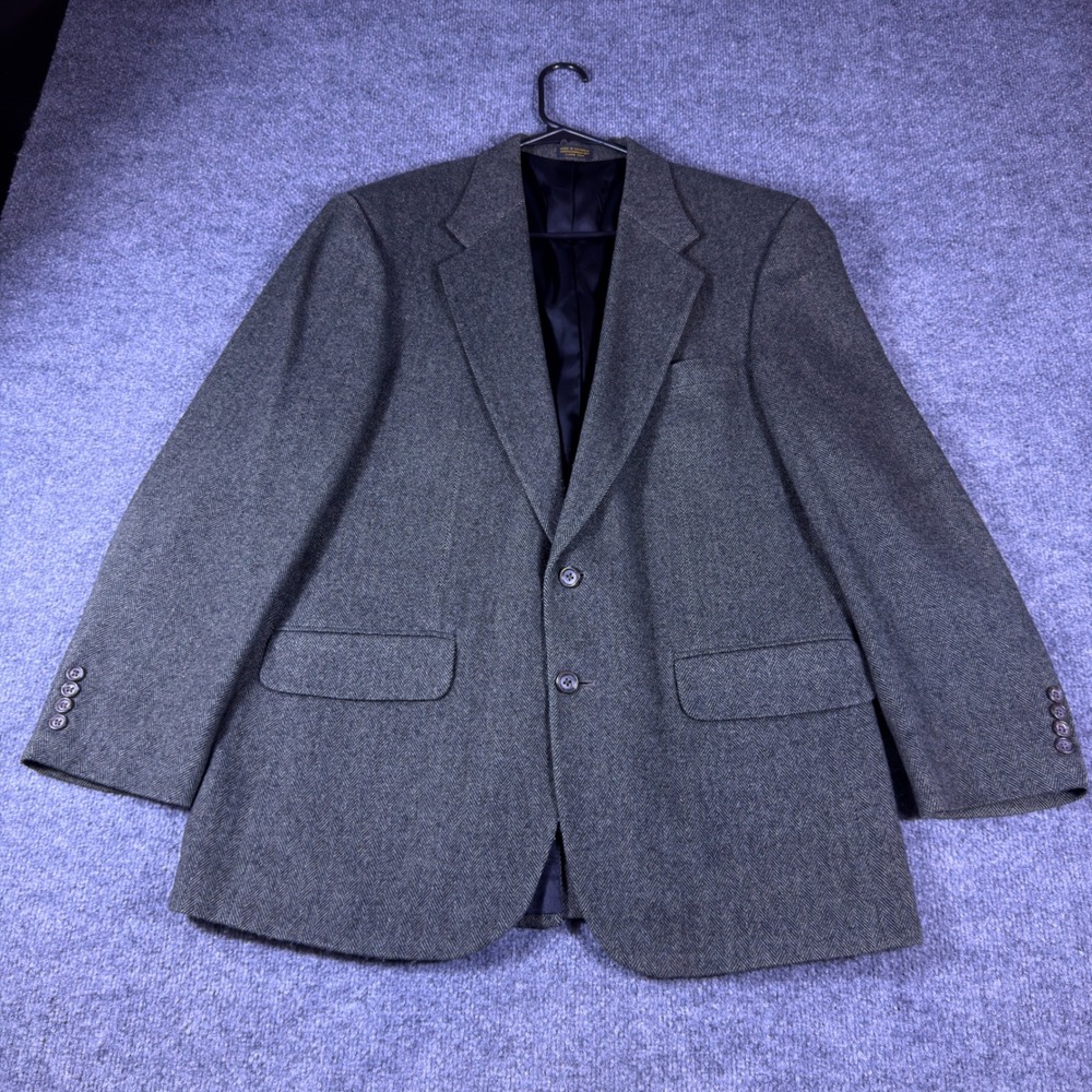 Vintage Robert Stock Mens Grey Herringbone Wool Camel Hair Blazer Sport Coat 42R